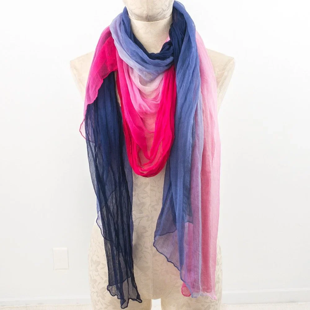 Vintage Silk Tie Dye Ombre Print Sheer Scarf Pink